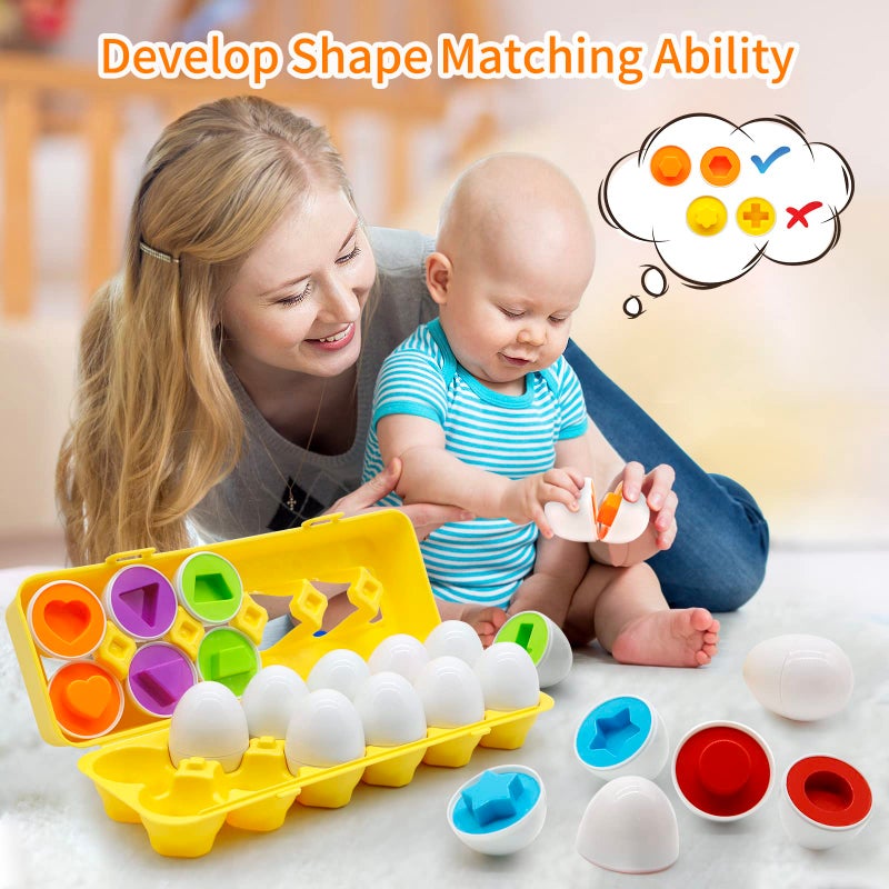 MOONTOY Matching Eggs for Toddlers 1-3, 12PCS Preschool Educational Learning Color & Shape Sorter Sensory Montessori Toy Toddler Easter Eggs Basket Stuffers Gift for 1 2 3 Year Old Kid Baby Boy Girl - Image 5