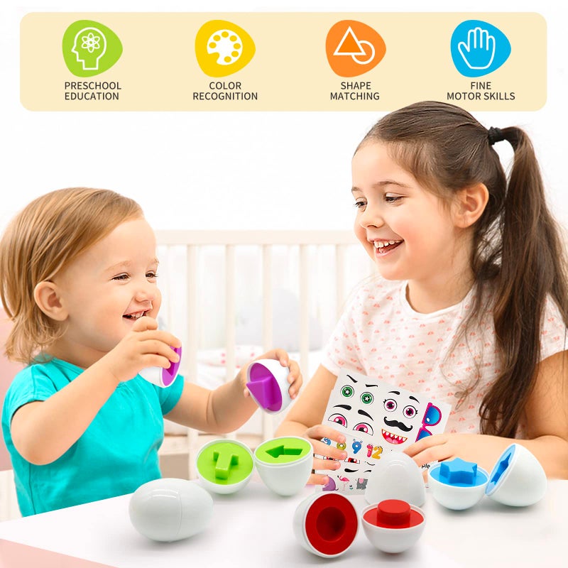 MOONTOY Matching Eggs for Toddlers 1-3, 12PCS Preschool Educational Learning Color & Shape Sorter Sensory Montessori Toy Toddler Easter Eggs Basket Stuffers Gift for 1 2 3 Year Old Kid Baby Boy Girl - Image 3
