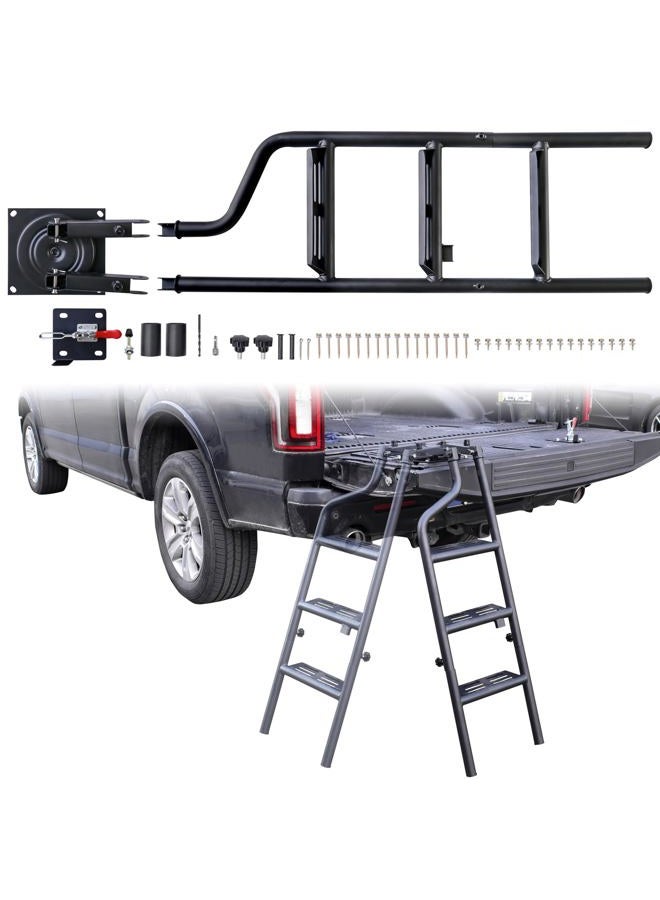POKIAUTO Universal Foldable and 360° Rotatable Tailgate Ladder for Pickup Truck, Quick Use, Heavy Duty 42" Folding Tailgate Step Ladder with Lock Device Fit for Pickup Truck Accessories - Image 1