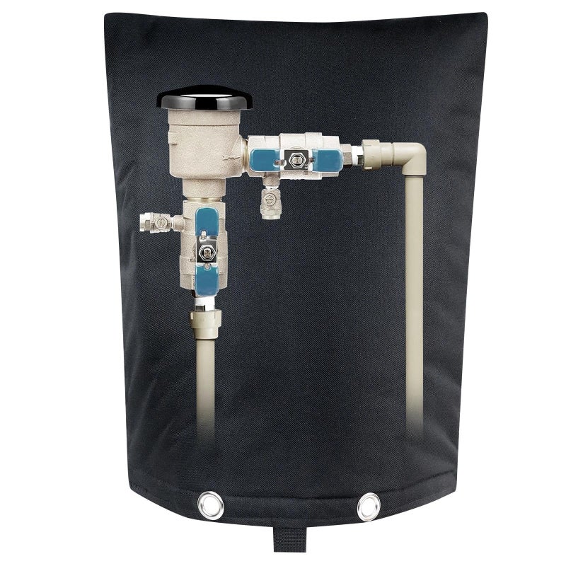 bruwaa Backflow Preventer Cover Insulated 16" x 20", Winter Freeze Protection Pipe Insulation Cover, Waterproof 600D Oxford Sprinkler Valve Cover with Bonus Zip Ties, Black Pouch - Image 1