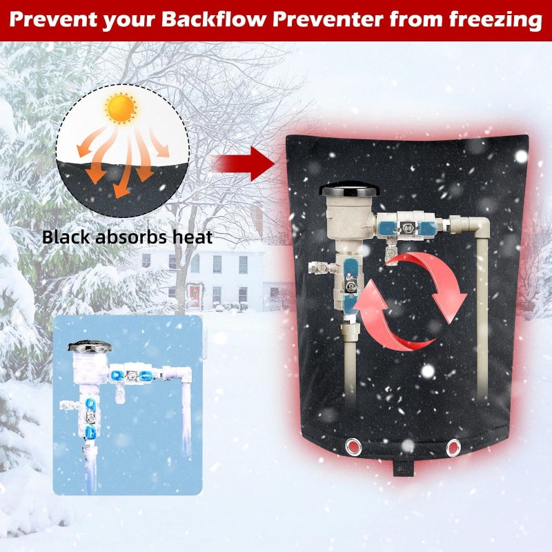 bruwaa Backflow Preventer Cover Insulated 16" x 20", Winter Freeze Protection Pipe Insulation Cover, Waterproof 600D Oxford Sprinkler Valve Cover with Bonus Zip Ties, Black Pouch - Image 2