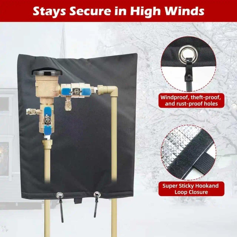 bruwaa Backflow Preventer Cover Insulated 16" x 20", Winter Freeze Protection Pipe Insulation Cover, Waterproof 600D Oxford Sprinkler Valve Cover with Bonus Zip Ties, Black Pouch - Image 4