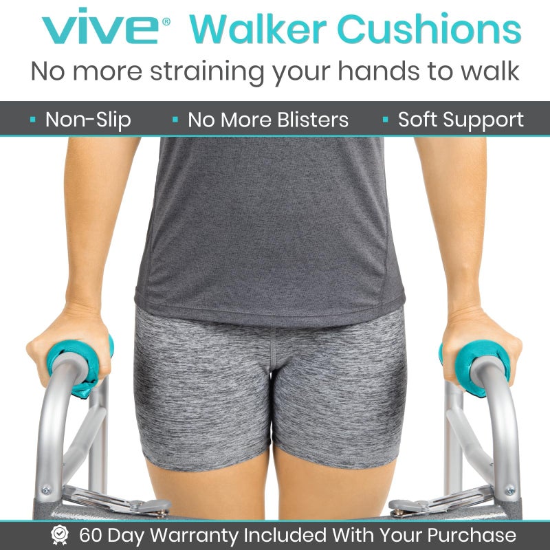 Vive Walker Handle Cushions - Padded Hand Covers - Soft Padding Medical Accessories for Folding Rolling Wheelchair, Rollator Handle, Senior, Elderly Grippers - Foam Crutch Pads Grips - Mobility Aid (Teal) - Image 2