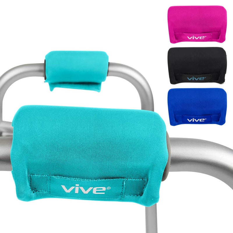 Vive Walker Handle Cushions - Padded Hand Covers - Soft Padding Medical Accessories for Folding Rolling Wheelchair, Rollator Handle, Senior, Elderly Grippers - Foam Crutch Pads Grips - Mobility Aid (Teal) - Image 1