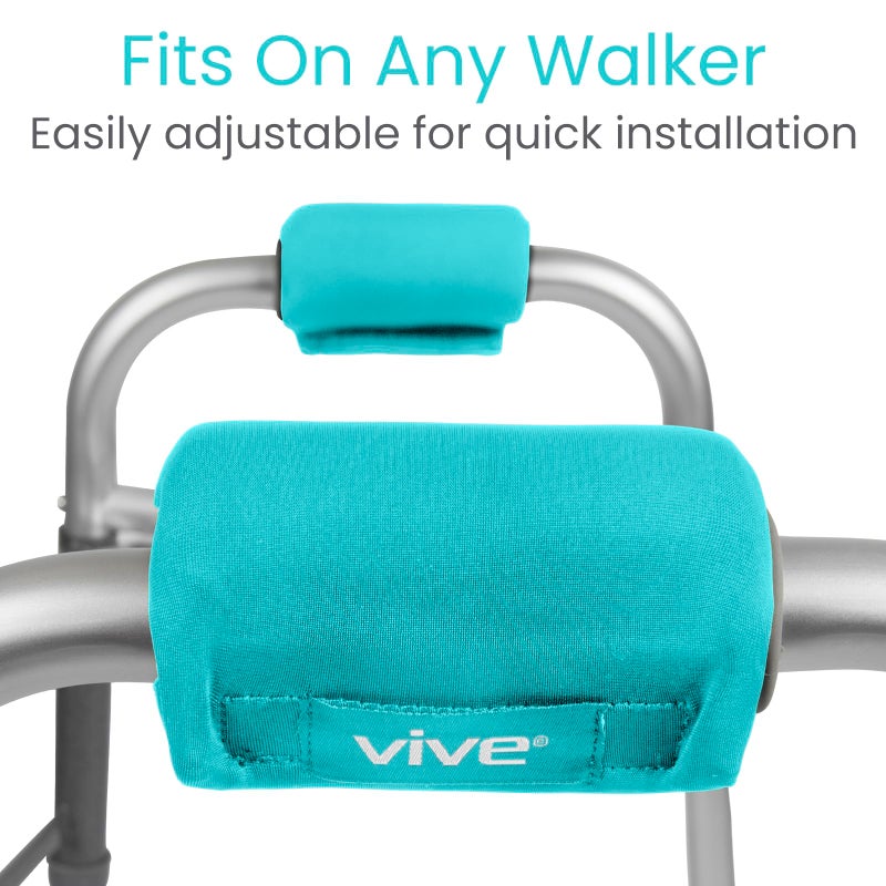Vive Walker Handle Cushions - Padded Hand Covers - Soft Padding Medical Accessories for Folding Rolling Wheelchair, Rollator Handle, Senior, Elderly Grippers - Foam Crutch Pads Grips - Mobility Aid (Teal) - Image 3