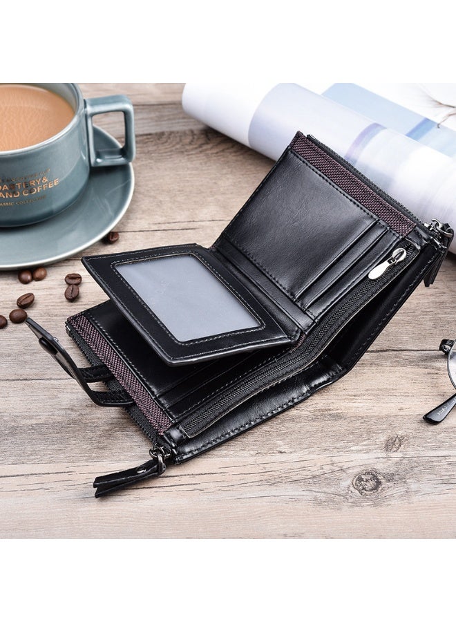 JINBAOLAI Men's Zippered Leather Wallet Black - Image 3