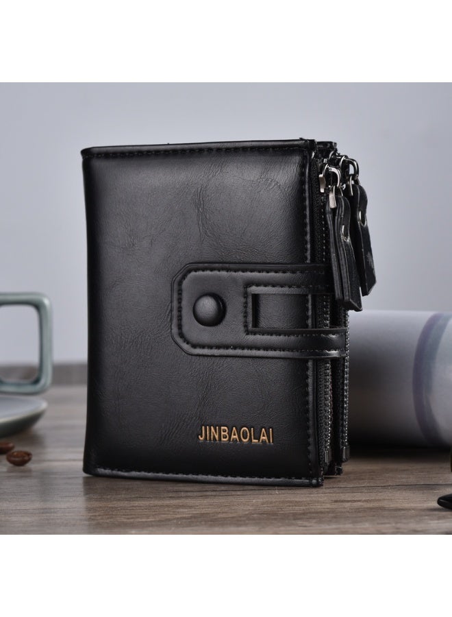 JINBAOLAI Men's Zippered Leather Wallet Black - Image 5