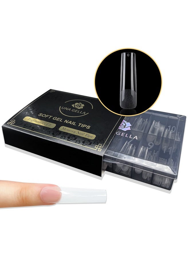 UNA GELLA UNA GELLA Extra Long Tapered Sqaure Nail Tips, Pre-buffed 240Pcs Square Gel Tips No C Curve XXL Long Square Gel Nail Tips Full Cover Straight Nail Tips for Nails Extension Home DIY Salon 12 Sizes  - Image 1