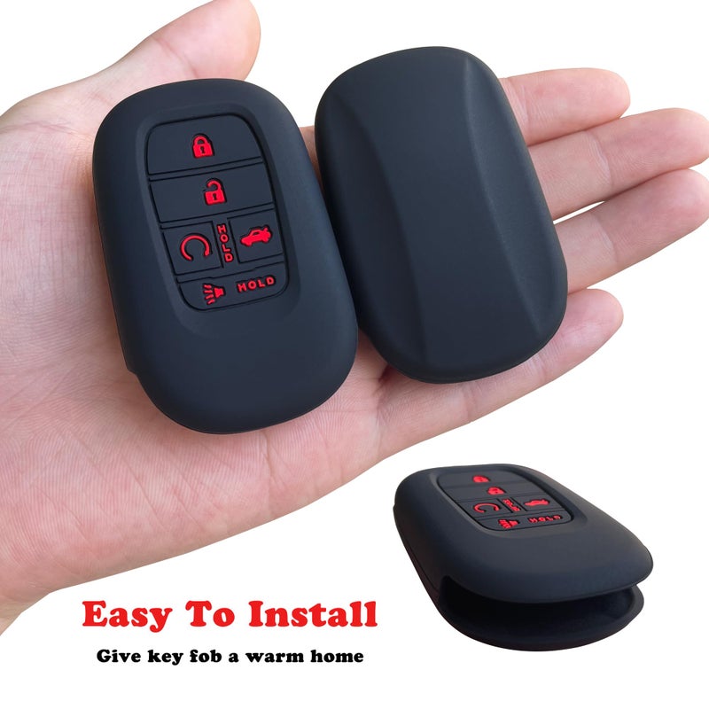 TANDRIVE Key Fob Cover for (5 Buttons) Honda 2022 2023 2024 2025 Civic Accord HR-V Pilot CR-V  Silicone  2-Pack  Red Button  Black - Image 3