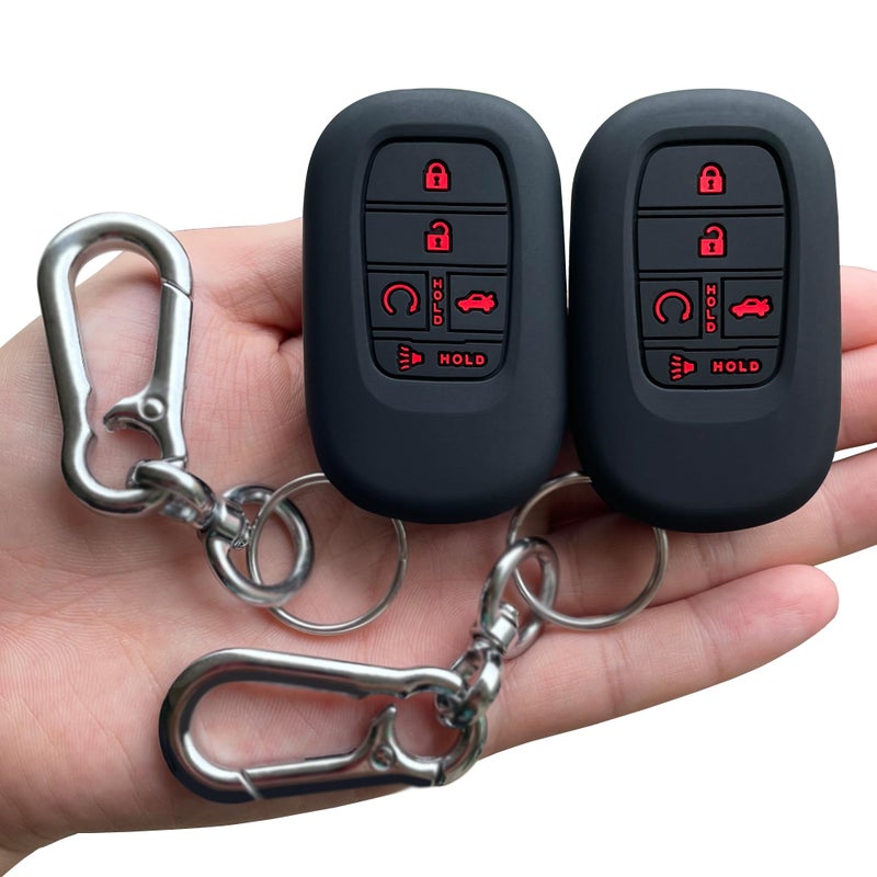 TANDRIVE Key Fob Cover for (5 Buttons) Honda 2022 2023 2024 2025 Civic Accord HR-V Pilot CR-V  Silicone  2-Pack  Red Button  Black - Image 1