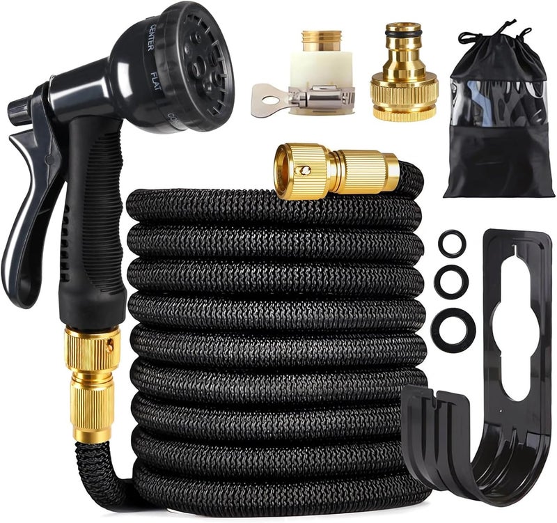 AOHRYME 100ft Garden Hose, Expandable Water Hose, Flexible No-Kink Water Pipe With 8 Function Hose Spray Nozzle, Solid Brass Connector, Holder & Storage Bag for Watering and Washing (100ft) - Image 1