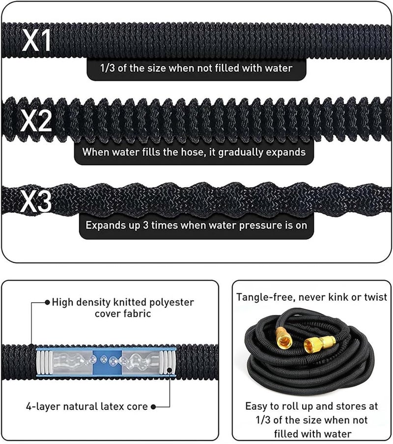 AOHRYME 100ft Garden Hose, Expandable Water Hose, Flexible No-Kink Water Pipe With 8 Function Hose Spray Nozzle, Solid Brass Connector, Holder & Storage Bag for Watering and Washing (100ft) - Image 4