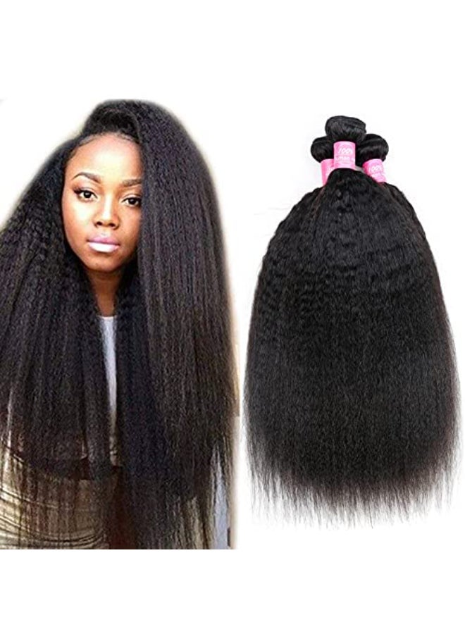 Odir Kinky Straight Bundles Human Hair 18 20 22 Inch Unprocessed 9A Brazilian Yaki Straight Virgin Hair 3 Bundles Remy Hair Extensions Natural Color - Image 1