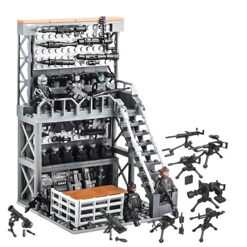 ELEFOCUS WW2 Military Base Building Blocks Set with Army Weapons Pack SWAT Gear MinigunsWitch 6 Soldier Figures - Image 1