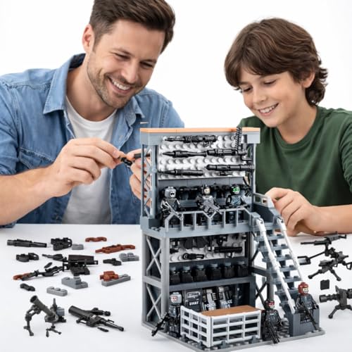 ELEFOCUS WW2 Military Base Building Blocks Set with Army Weapons Pack SWAT Gear MinigunsWitch 6 Soldier Figures - Image 5