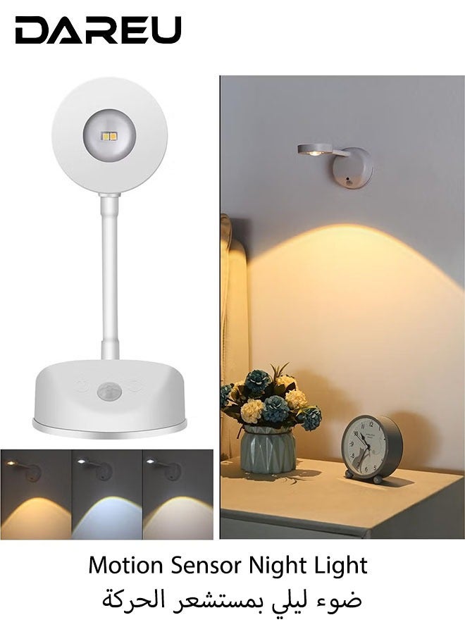 DAREU LED Motion Sensor Night Light – Rechargeable Wall Sconce with Motion Detection, 3 Color Temperatures, Dimmable Brightness, 360° Rotating Wireless Light - Image 1