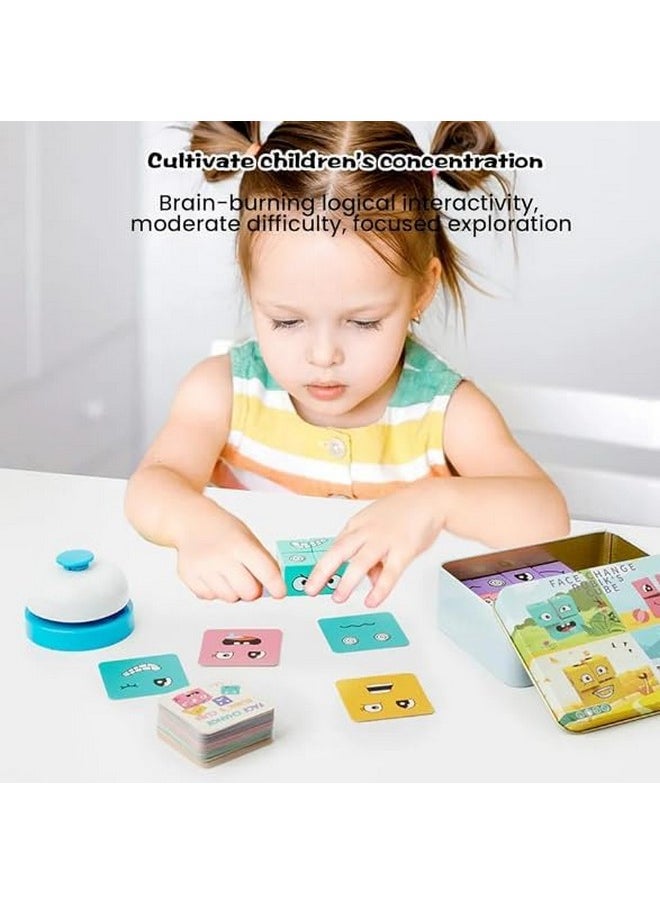 Sky Tech Sky Tech® Face Changing Cube Building Blocks Puzzle, Wooden Face Expression Toy, Educational Face Matching Family Board Game (16 Wooden Puzzles and 72 Cards) (with Bell)  - Image 5