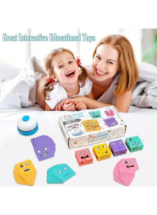 Sky Tech Sky Tech® Face Changing Cube Building Blocks Puzzle, Wooden Face Expression Toy, Educational Face Matching Family Board Game (16 Wooden Puzzles and 72 Cards) (with Bell)  - Image 3