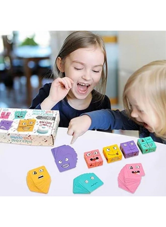 Sky Tech Sky Tech® Face Changing Cube Building Blocks Puzzle, Wooden Face Expression Toy, Educational Face Matching Family Board Game (16 Wooden Puzzles and 72 Cards) (with Bell)  - Image 4