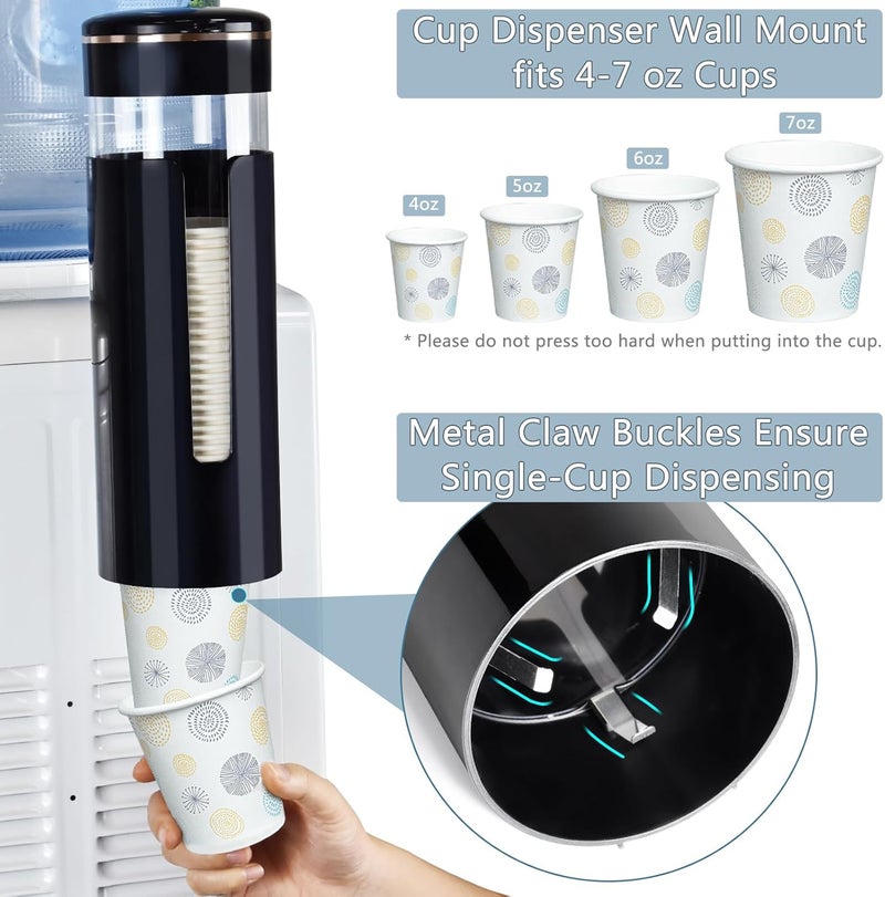 Wall-mounted Cup taker (suitable for 4-7 oz disposable paper/plastic cup) Black, suitable for bathroom, office, pantry, gym - Image 1