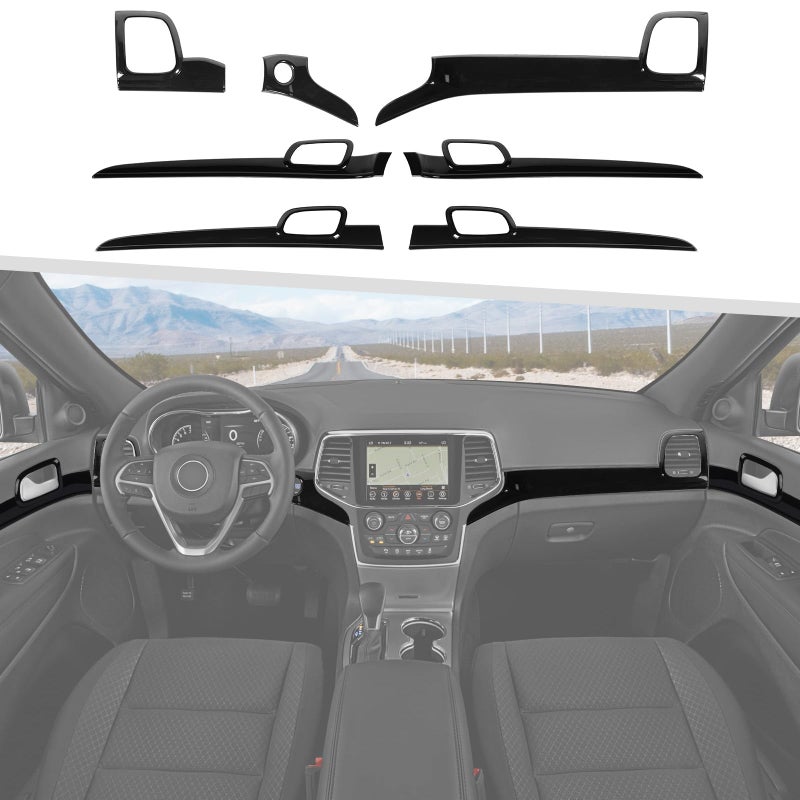 Jimen Fit for Jeep Grand Cherokee 20142020 7PCS Center Console Dash Cover Dashboard Panel Inner Door Handle Trim Black - Image 2