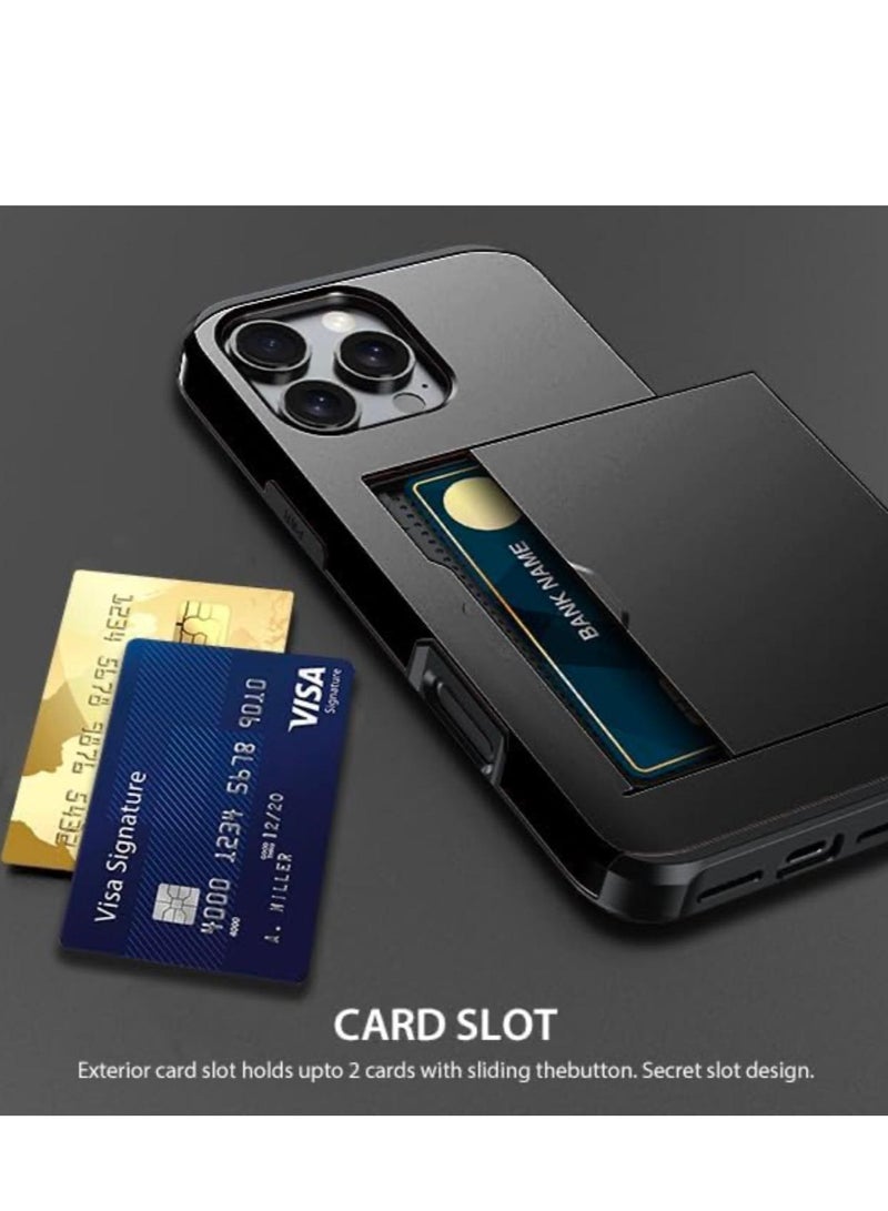 GULFLINK iPhone 15 Pro Case with Card Holder Heavy Duty Protective Dual Layer Shockproof Hidden Card Slot Wallet Case Black - Image 3