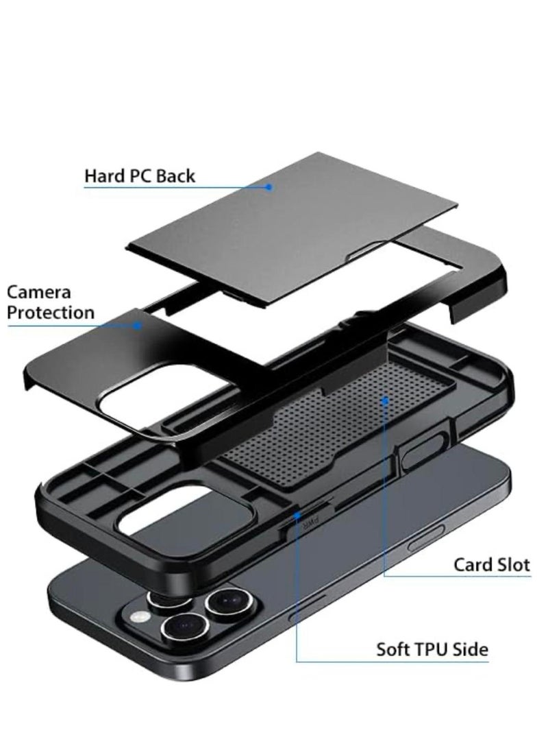 GULFLINK iPhone 15 Pro Case with Card Holder Heavy Duty Protective Dual Layer Shockproof Hidden Card Slot Wallet Case Black - Image 4