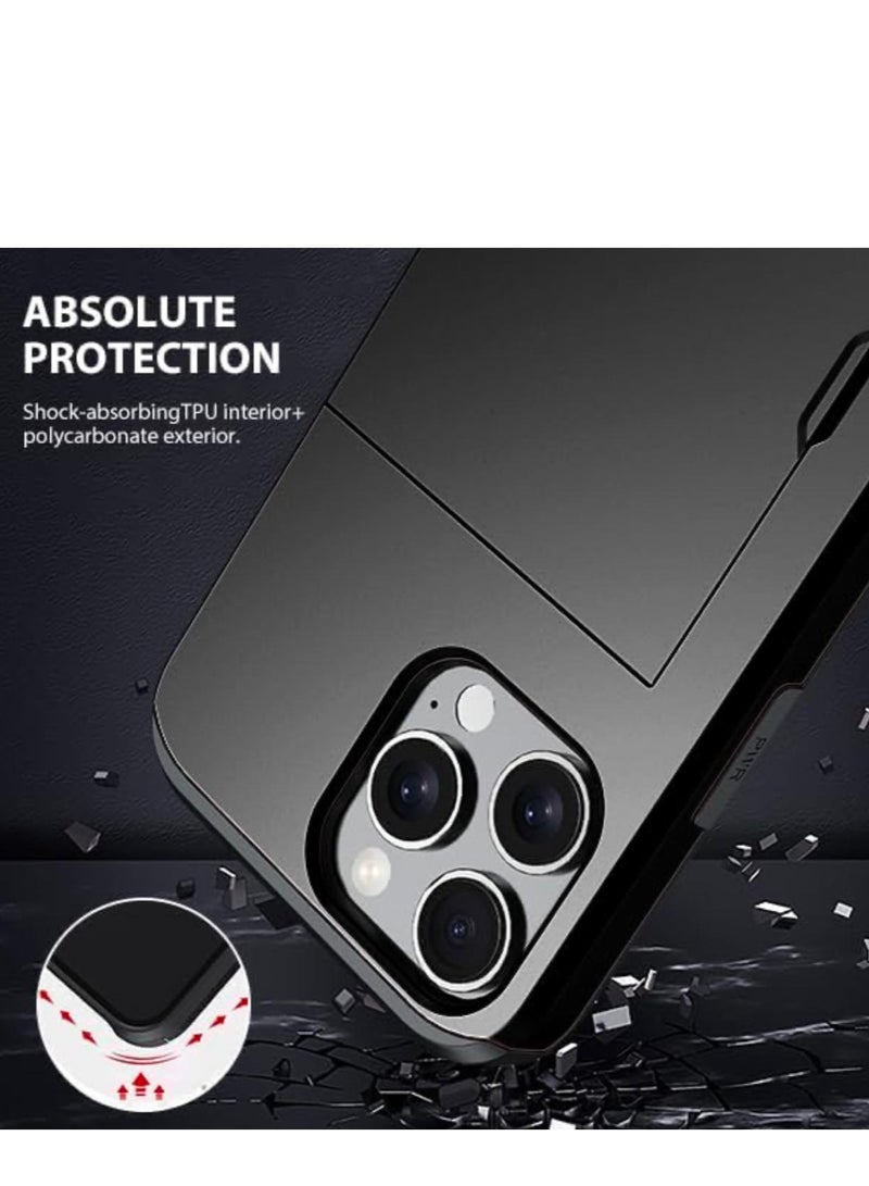 GULFLINK iPhone 15 Pro Case with Card Holder Heavy Duty Protective Dual Layer Shockproof Hidden Card Slot Wallet Case Black - Image 5