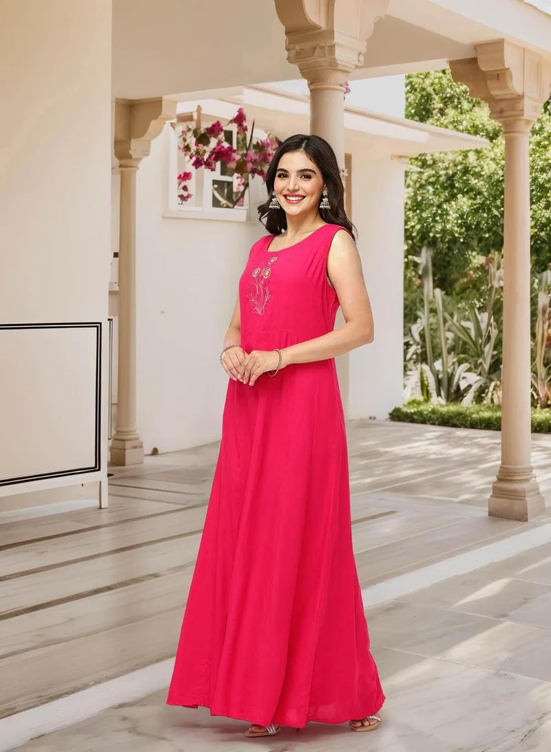 ISHIN Women's Pink 100% Cotton Embellished Tunic Full Length Palazzo Straight Fit Kurta Set