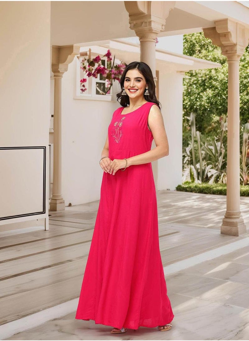 ISHIN - Women's Pink 100% Cotton Embellished Tunic Full Length Palazzo Straight Fit Kurta Set - Image 1