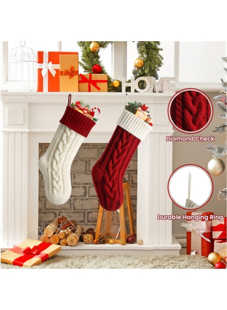 GGEROU 2Pcs Christmas Stockings 18 Inches Classic Cable Knitted Set Large Classic Fireplace Hanging Stockings Red - Image 3