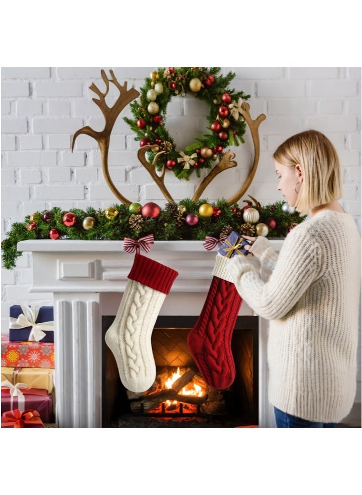GGEROU 2Pcs Christmas Stockings 18 Inches Classic Cable Knitted Set Large Classic Fireplace Hanging Stockings Red - Image 5