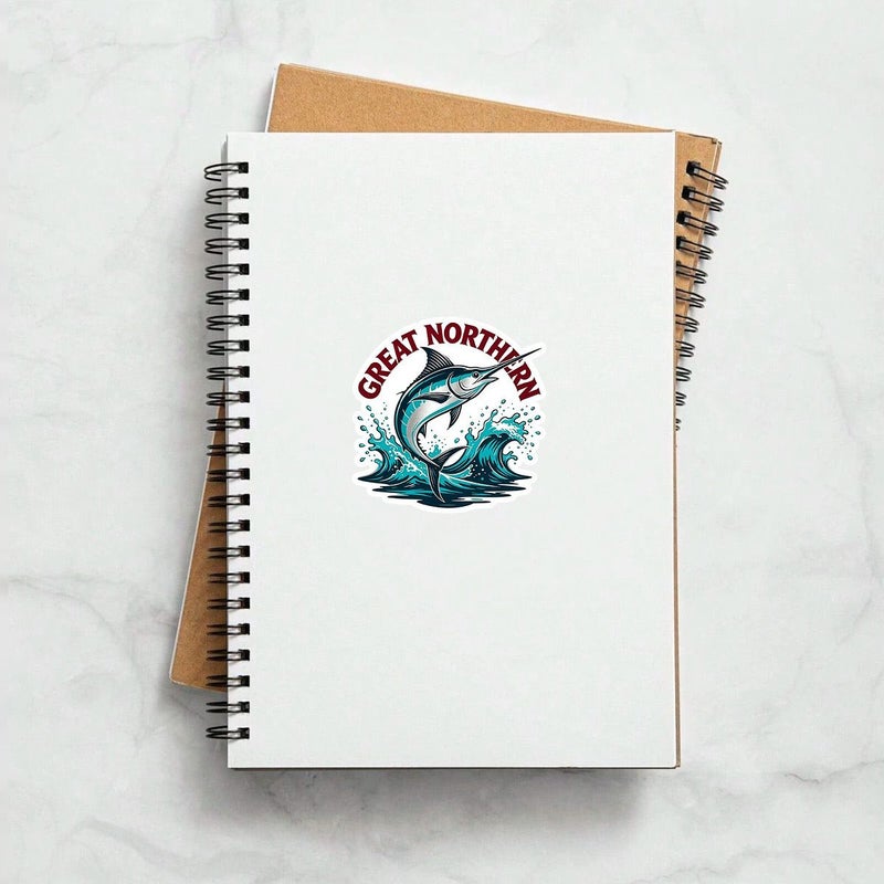 Retro Fishing Marlin Sticker 3 Inch Ocean Waves PVC Decal Scratch Resistant for Laptop - Image 3