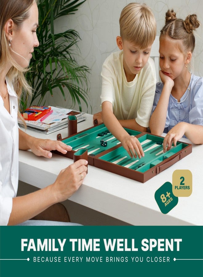Queensell Luxury Backgammon Set - Green Edition with Cognac Alcantara Case and Velvet Interior - Image 4