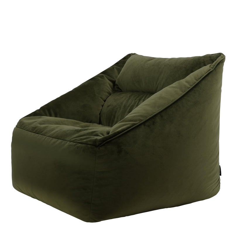 icon Natalia Velvet Bean Bag Chair Olive Green Large Adult Bean Bag with Filling Included Accent Chair Armchair Living Room Furniture Bedroom Furniture