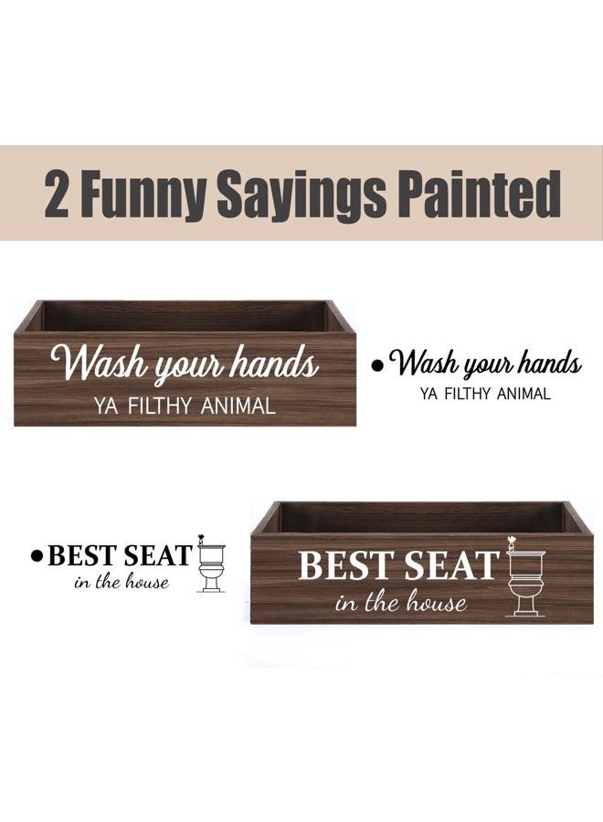 CuffUp Bathroom Decor Box, Toilet Paper Basket 2 Sides Signs Farmhouse Bathroom Toilet Basket Tank Topper Rustic Farmhouse Home Decor for Livingroom Kitchen（One Dark Brown Box） - Image 2