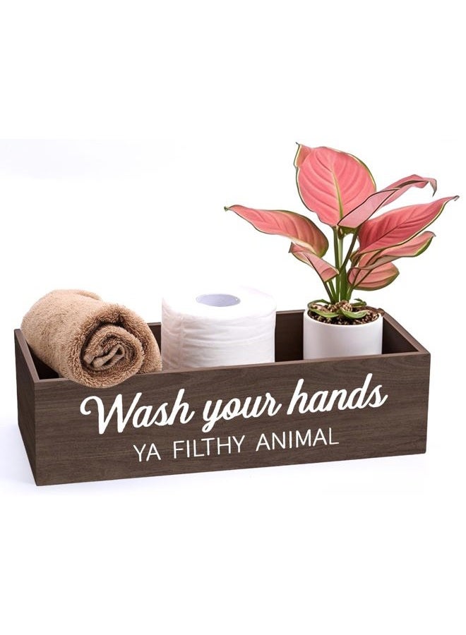 CuffUp Bathroom Decor Box, Toilet Paper Basket 2 Sides Signs Farmhouse Bathroom Toilet Basket Tank Topper Rustic Farmhouse Home Decor for Livingroom Kitchen（One Dark Brown Box） - Image 1
