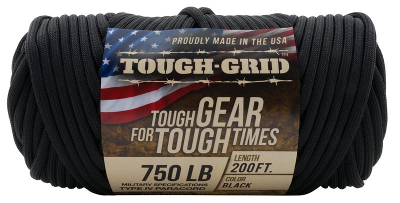 TOUGH-GRID حبل بارا كورد TOUGH-GRID بريميوم 750 رطل - نايلون 100% نوع IV عسكري - مقاوم للأشعة فوق البنفسجية والتآكل - خيوط ثقيلة - للبقاء في الهواء الطلق - مستخدم من قبل الجيش الأمريكي - 200 قدم - أسود - Image 3