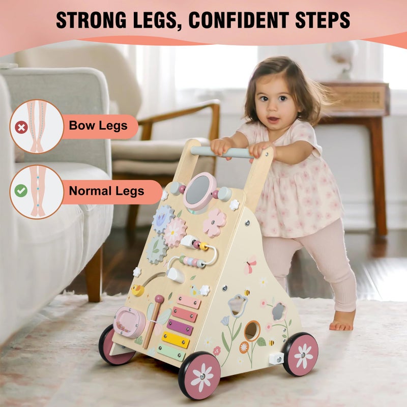 Pithfor Wooden Baby Walker, Baby Push Walker, Push Walker Toys for Babies Learning to Walk & Sit-to-Stand, with Montessori Sensory Toy & Activity Center for Girls Boys - Image 5