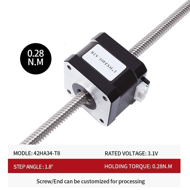 محرك خطوي NEMA 17، 1.3A، 28N.cm، 42HA34، T8، خطوة 8 مم، طول العمود 100 مم، نطاق العمود 14 مم - Image 3