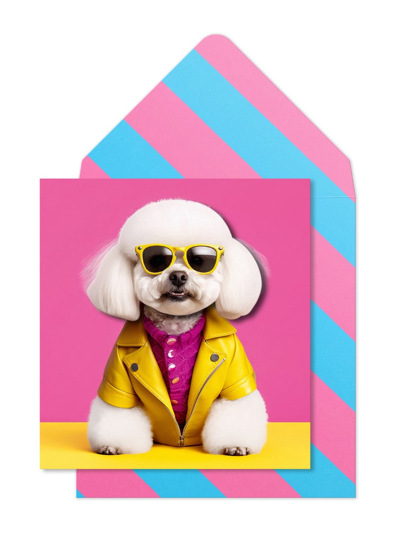 Tache Birthday Greeting Card Blank Inside, Bichon Frise Sunglasses Design - Image 1