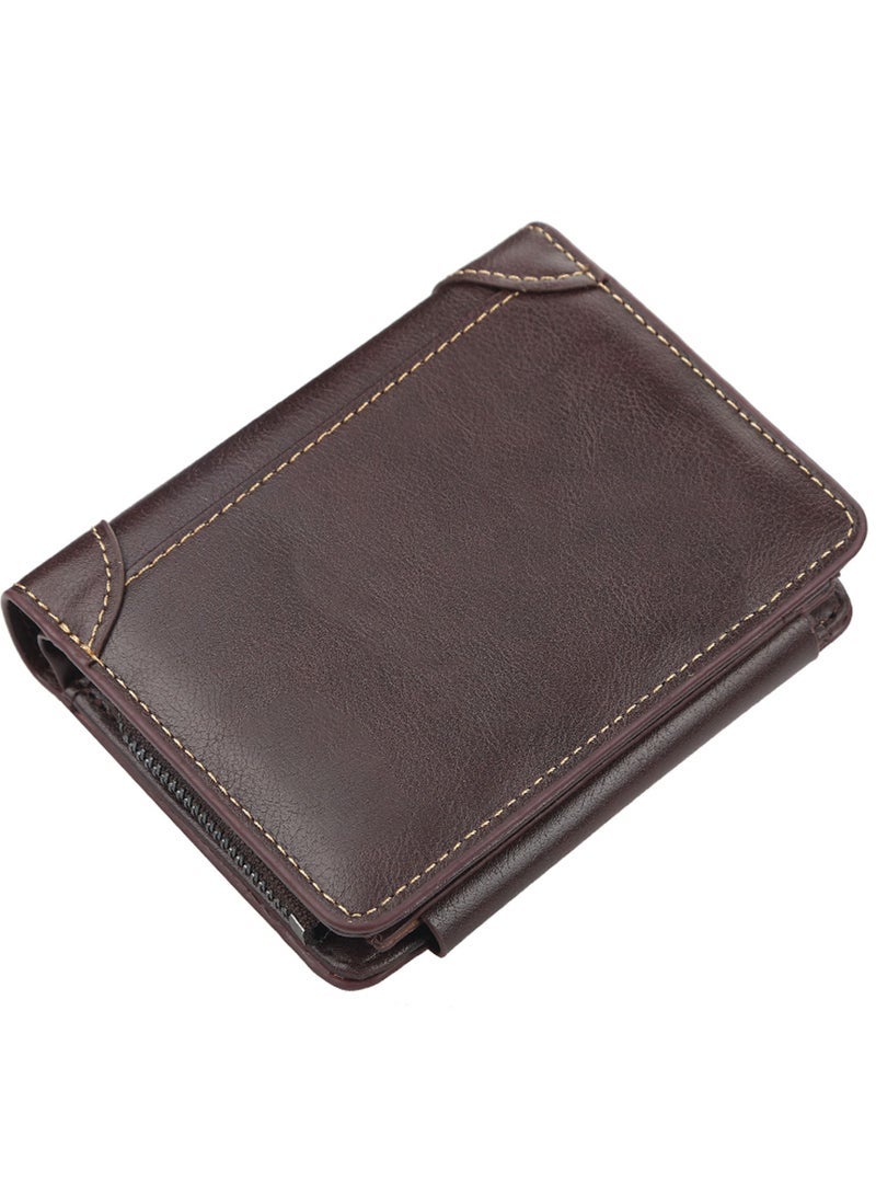 Captaintech RFID Blocking Bifold Wallet Soft Genuine Leather Brown Western  Secure and Durable Extra Capacity Billfold with 11 Credit Cards Flip Up - Image 1