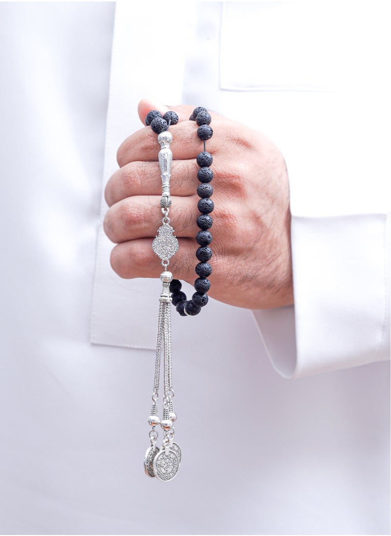 Subhati Prayer Beads (Misbah) with metal Parts and Lava Stone | 8 MM Beads - 45 Pcs | allah 'akbar  - Image 1