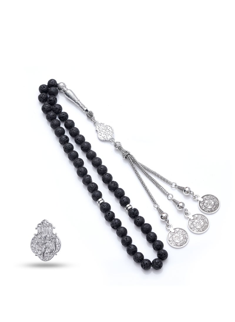 Subhati Prayer Beads (Misbah) with metal Parts and Lava Stone | 8 MM Beads - 45 Pcs | allah 'akbar  - Image 2