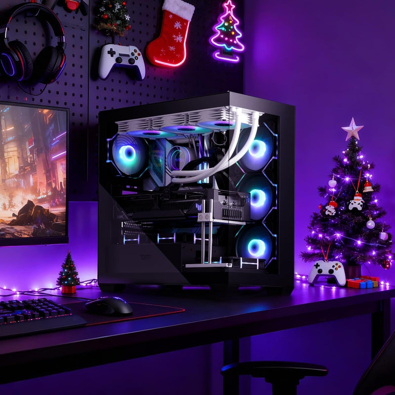 darkFlash ATX Mid-Tower PC Case, Pre-Install 4 PWM ARGB Fans Computer Case, Full View Dual Tempered Glass Gaming PC Case, Type C Port, Supports up to 360mm Water Cooling Radiator, Black(DS900) - Image 2