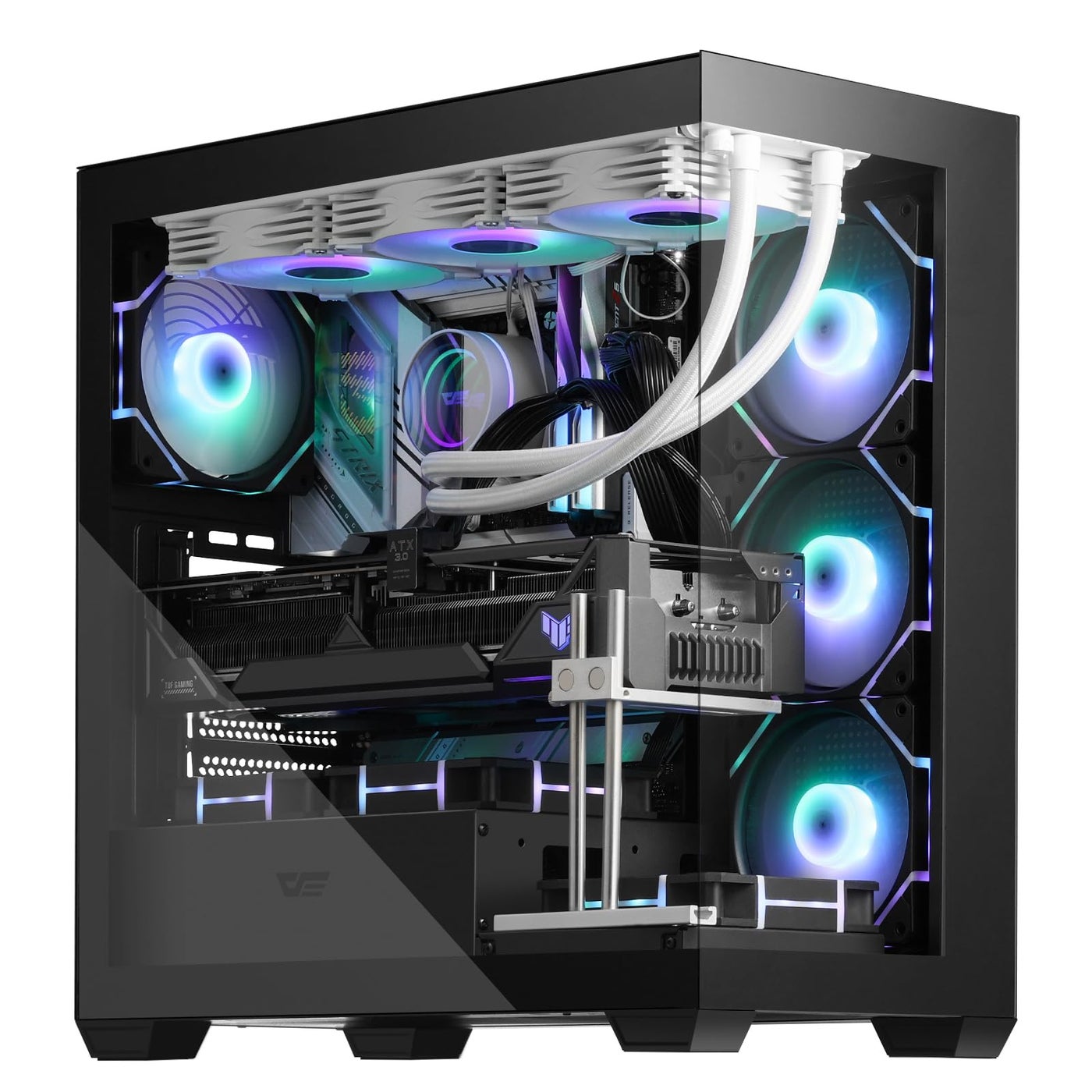 darkFlash ATX Mid-Tower PC Case, Pre-Install 4 PWM ARGB Fans Computer Case, Full View Dual Tempered Glass Gaming PC Case, Type C Port, Supports up to 360mm Water Cooling Radiator, Black(DS900)