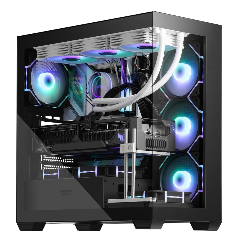 darkFlash ATX Mid-Tower PC Case, Pre-Install 4 PWM ARGB Fans Computer Case, Full View Dual Tempered Glass Gaming PC Case, Type C Port, Supports up to 360mm Water Cooling Radiator, Black(DS900) - Image 1