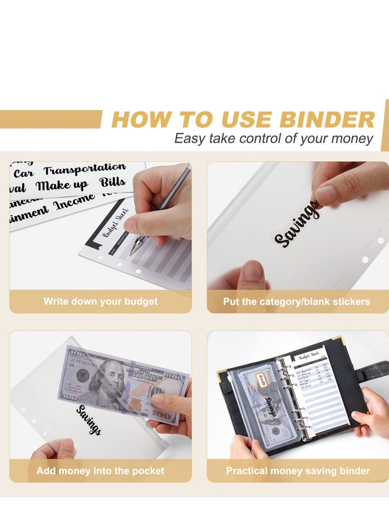 Budget Binder Cash Envelopes for Budgeting Money Organizer for Cash 28Pcs Budget Binder with Cash Envelopes Marble 6-Ring Money Saving Binder (Black) - Image 4