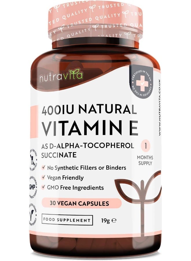 Nutravita Nutravita Vitamin E 400IU D-Alpha Tocopherol – 100% Natural Vitamin E – 30 Vegan Capsules - Image 1