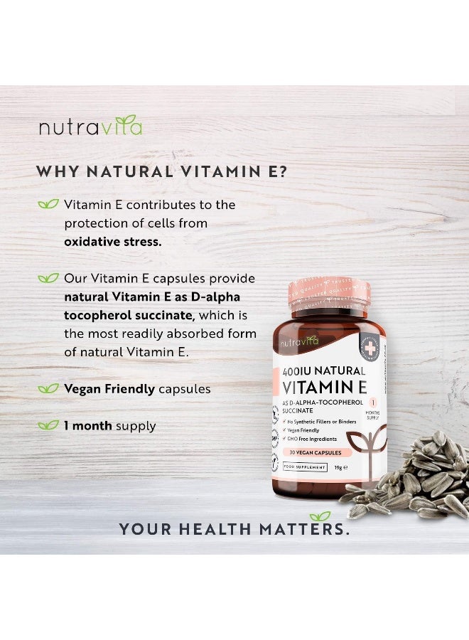 Nutravita Nutravita Vitamin E 400IU D-Alpha Tocopherol – 100% Natural Vitamin E – 30 Vegan Capsules - Image 2